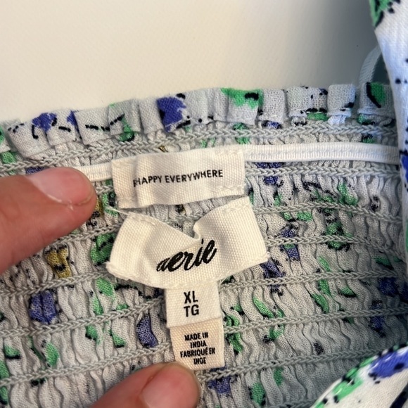 AERIE floral cotton dress backless halter size XL elastic waist ruffle hem - Picture 15 of 16